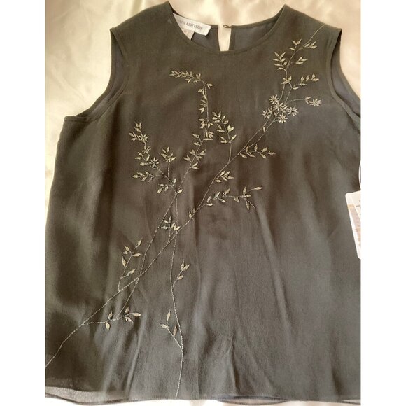 Jones New York Moss Dark Green Floral Blouse Tank Top Sleeveless Camisole 10 - Picture 3 of 13